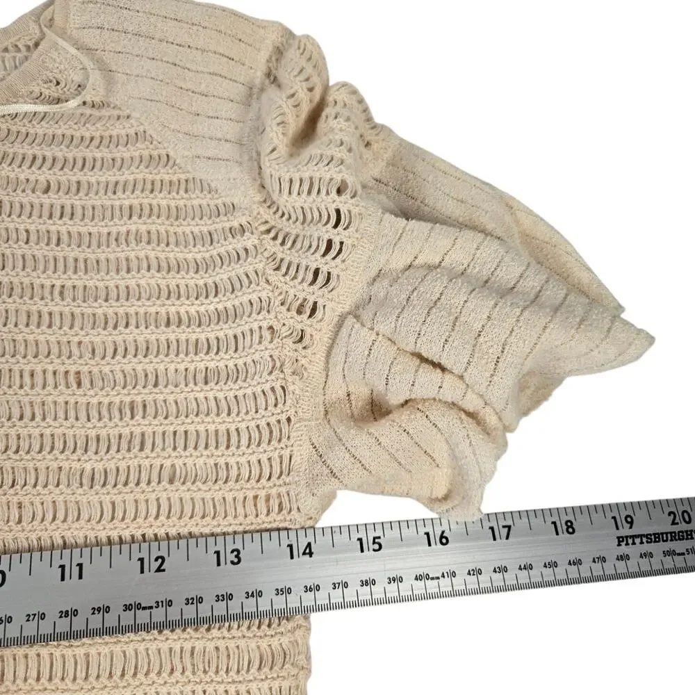 Boho Indie Festival Minimalist Chic Free People Beige Open‑Knit Sweater Size M